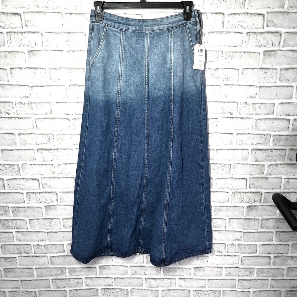 NWT Long Maxi Ombre INHERIT Denim Skirt Size 7/8 Reg